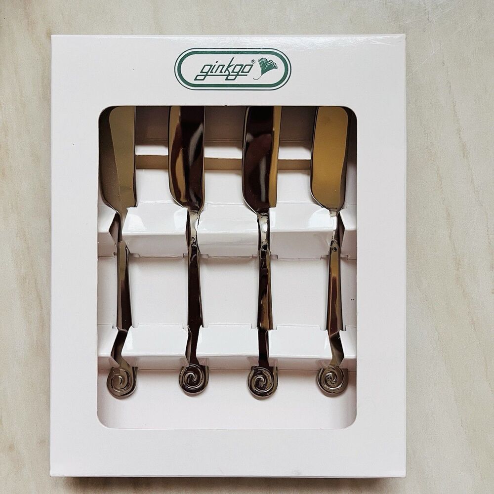 Set /4 GINKGO Ammonite Butter Spreaders Stainless 18/10 Spiral Tip Glossy